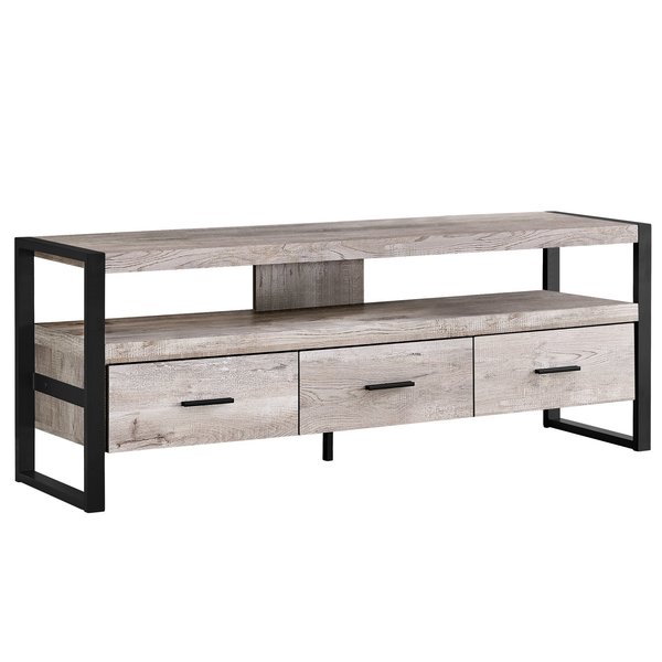Monarch Specialties Tv Stand, 60 Inch, Console, Storage Drawers, Living Room, Bedroom, Metal, Beige I 2822